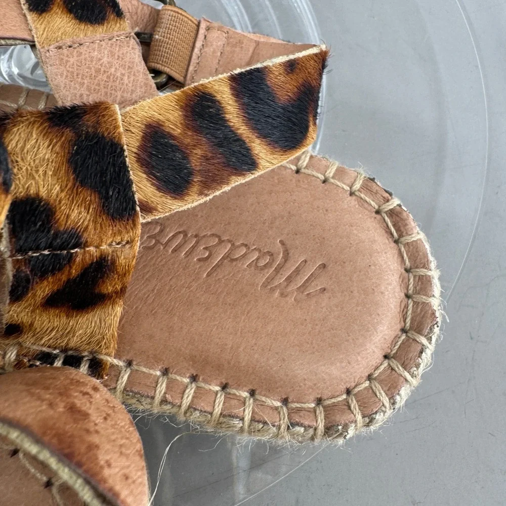 Madewell Womens Leopard Calf Hair Espadrille Platform Sandals AM198 Brown 7.5